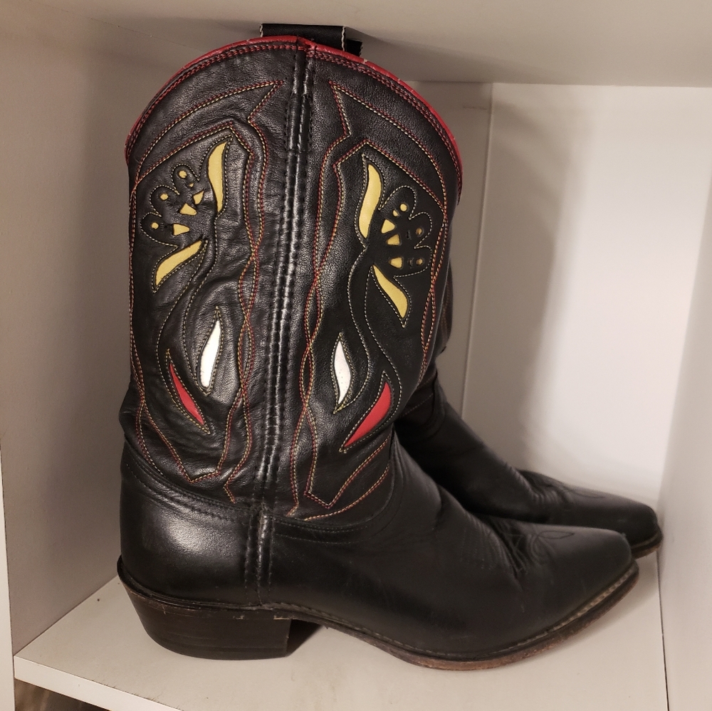 ACME Vintage Shorty Black and Red Western Cowboy Boots